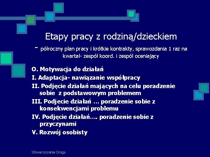 - Etapy pracy z rodziną/dzieckiem półroczny plan pracy i krótkie kontrakty, sprawozdania 1 raz