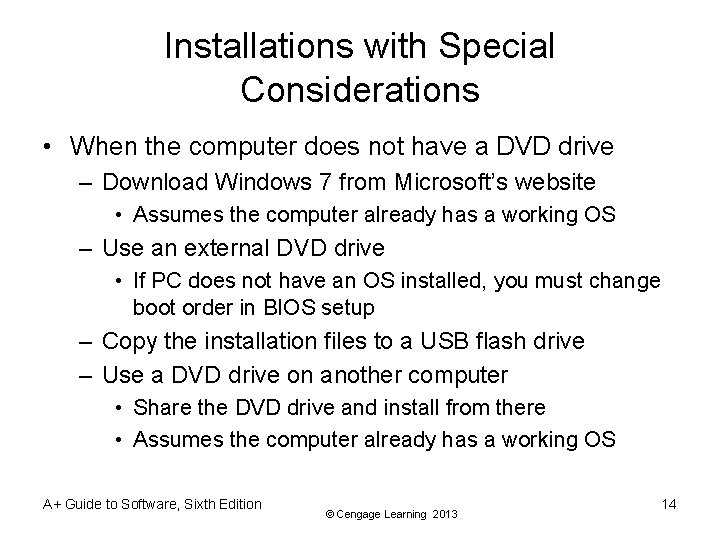 Installations with Special Considerations • When the computer does not have a DVD drive