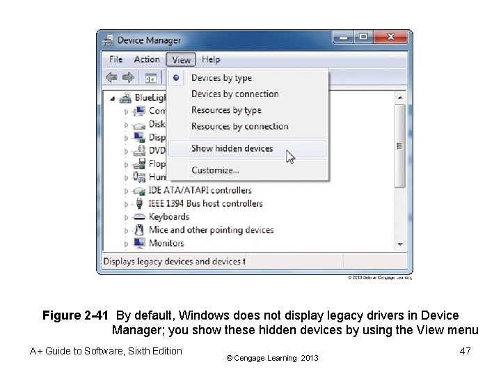 Figure 2 -41 By default, Windows does not display legacy drivers in Device Manager;