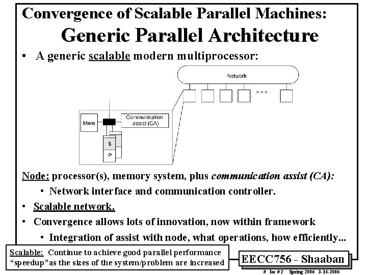 Convergence of Scalable Parallel Machines: Generic Parallel Architecture • A generic scalable modern multiprocessor: Convergence of Scalable Parallel Machines: Generic Parallel Architecture • A generic scalable modern multiprocessor: