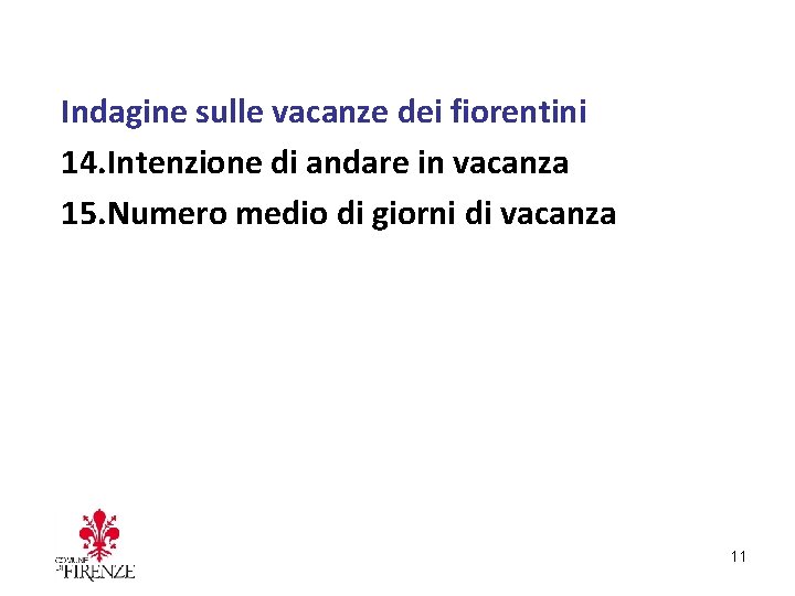 Indagine sulle vacanze dei fiorentini 14. Intenzione di andare in vacanza 15. Numero medio