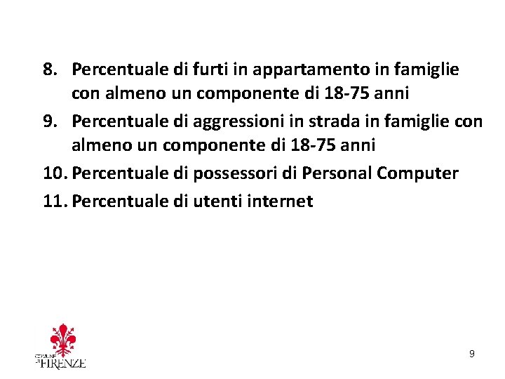 8. Percentuale di furti in appartamento in famiglie con almeno un componente di 18