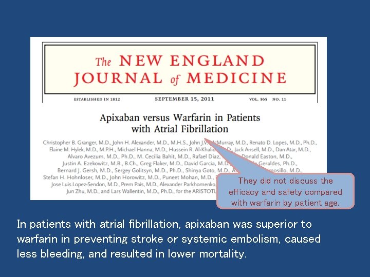 They did not discuss the efficacy and safety compared with warfarin by patient age.