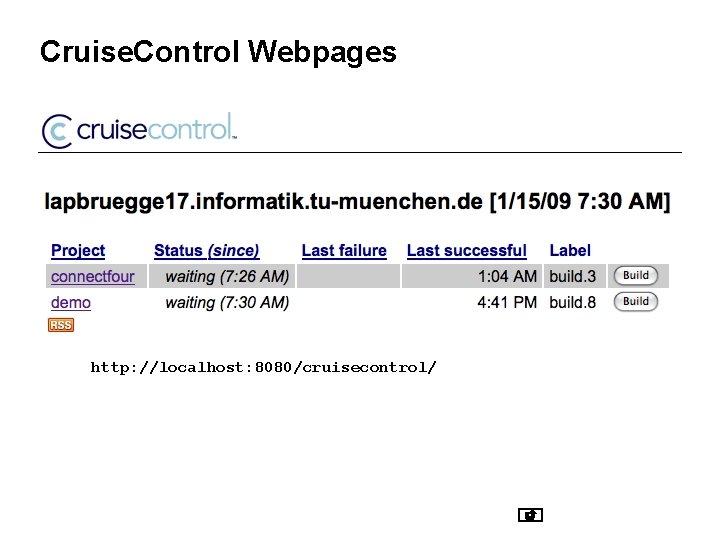 Cruise. Control Webpages http: //localhost: 8080/cruisecontrol/ 