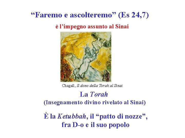 “Faremo e ascolteremo” (Es 24, 7) è l’impegno assunto al Sinai Chagall, Il dono
