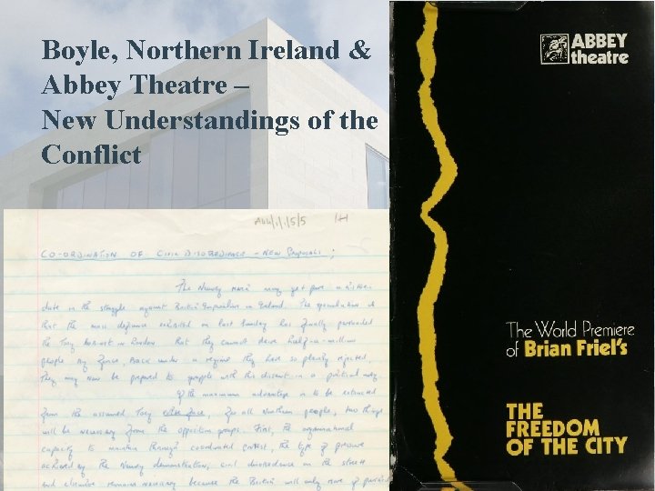 Boyle, Northern Ireland & Abbey Theatre – New Understandings of the Conflict 