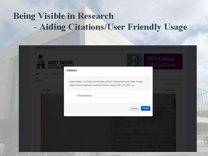 Being Visible in Research - Aiding Citations/User Friendly Usage 