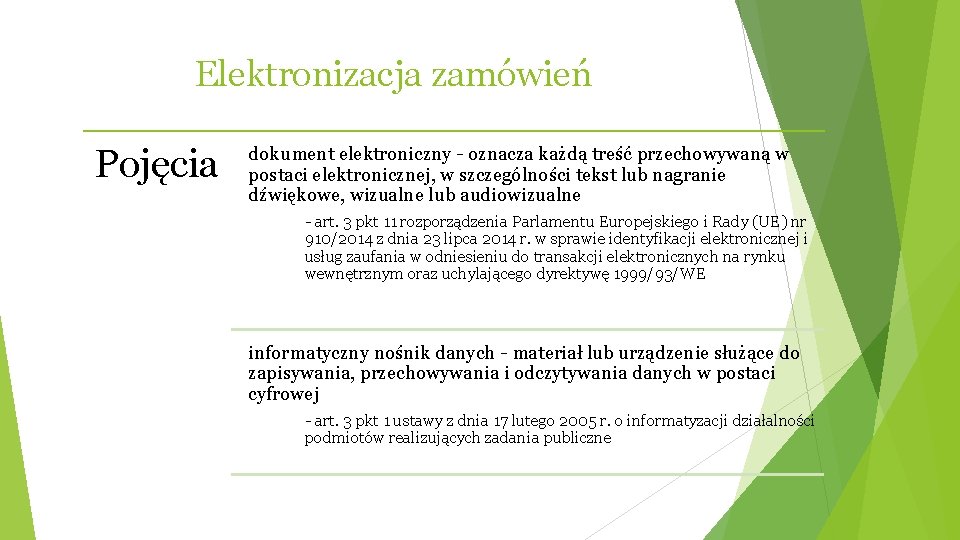 Elektronizacja zamówień Pojęcia dokument elektroniczny - oznacza każdą treść przechowywaną w postaci elektronicznej, w