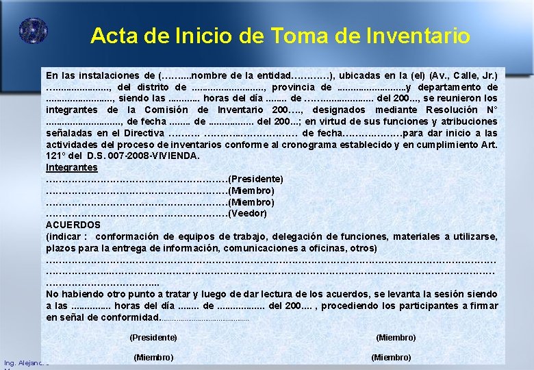 Acta de Inicio de Toma de Inventario En las instalaciones de (……. . nombre