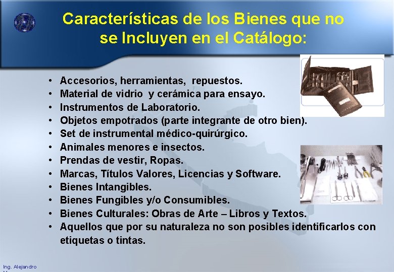 Características de los Bienes que no se Incluyen en el Catálogo: • • •