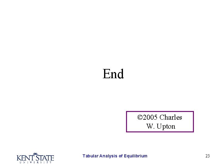 End © 2005 Charles W. Upton Tabular Analysis of Equilibrium 23 