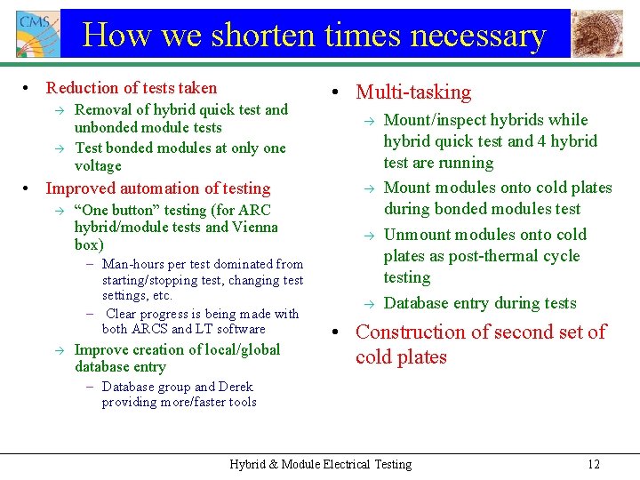 How we shorten times necessary • Reduction of tests taken à à Removal of