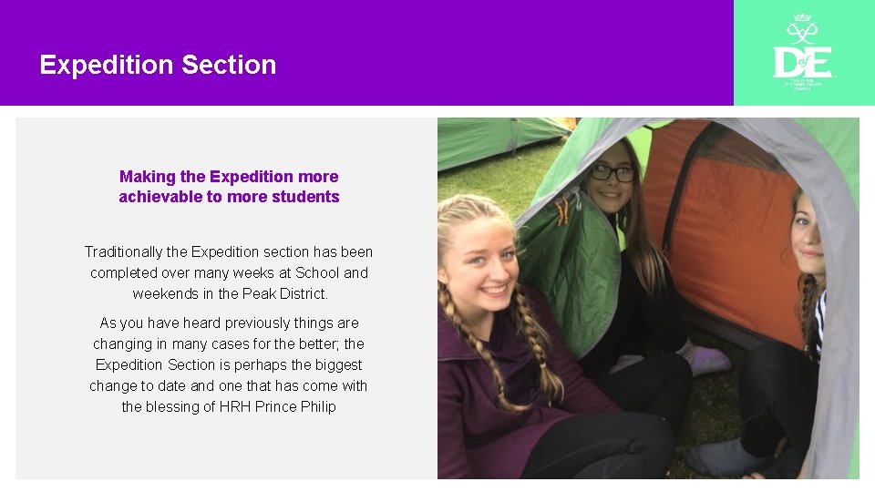 Expedition Section Making the Expedition more achievable to more students Traditionally the Expedition section