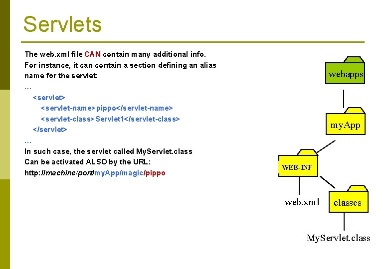 Servlets The web. xml file CAN contain many additional info. For instance, it can
