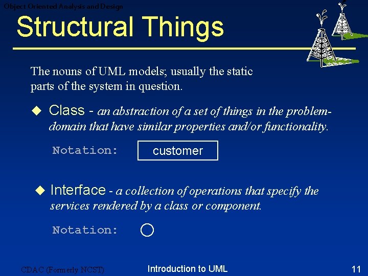 Object Oriented Analysis and Design Structural Things The nouns of UML models; usually the Object Oriented Analysis and Design Structural Things The nouns of UML models; usually the