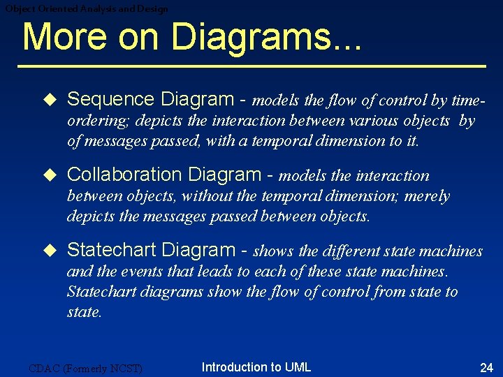Object Oriented Analysis and Design More on Diagrams. . . u Sequence Diagram - Object Oriented Analysis and Design More on Diagrams. . . u Sequence Diagram -