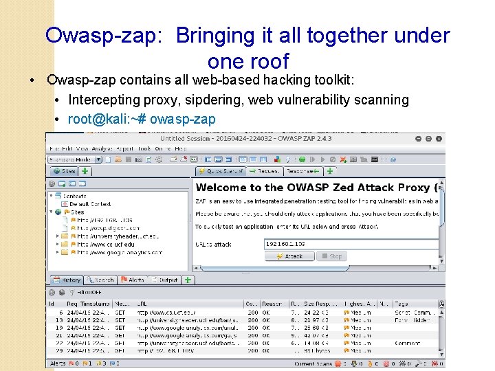 Owasp-zap: Bringing it all together under one roof • Owasp-zap contains all web-based hacking