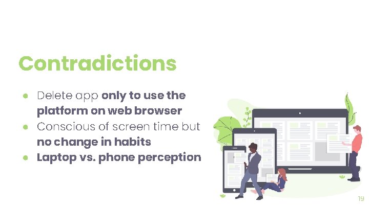 Contradictions ● Delete app only to use the platform on web browser ● Conscious
