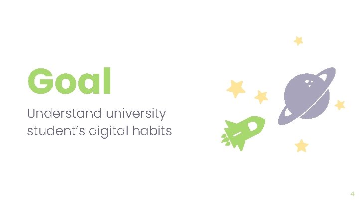 Goal Understand university student’s digital habits 4 