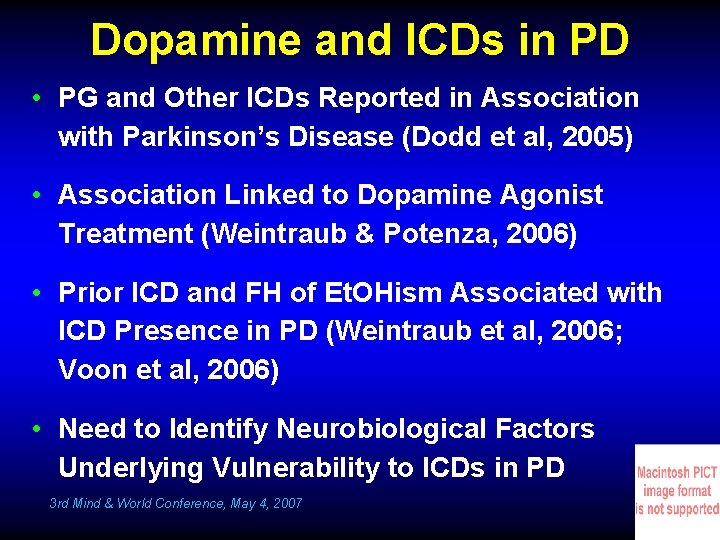 Dopamine and ICDs in PD • PG and Other ICDs Reported in Association with