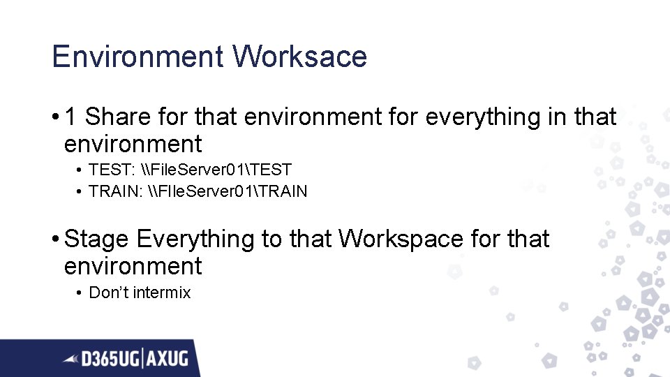 Environment Worksace • 1 Share for that environment for everything in that environment •