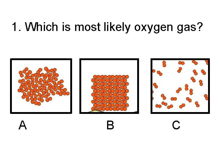 1. Which is most likely oxygen gas? A B C 