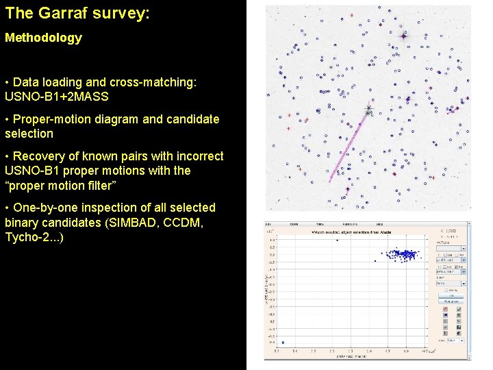 The Garraf survey: Methodology • Data loading and cross-matching: USNO-B 1+2 MASS • Proper-motion