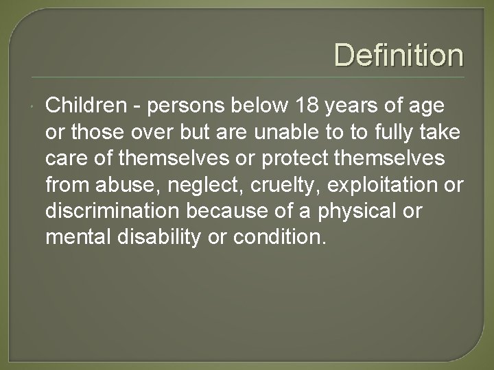 Special Protection of Children Against Child Abuse Exploitation