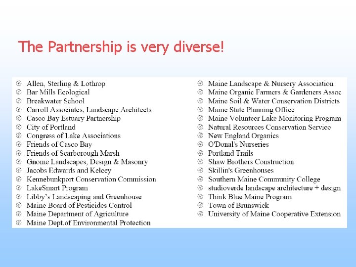 The Partnership is very diverse! 