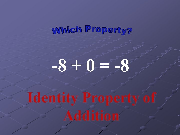 -8 + 0 = -8 Identity Property of Addition 