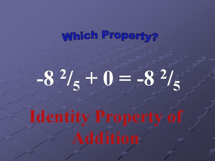 -8 2/ + 0 = -8 5 2/ 5 Identity Property of Addition 