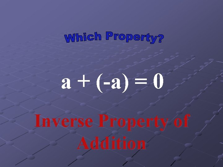 a + (-a) = 0 Inverse Property of Addition 