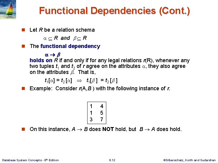 Functional Dependencies (Cont. ) n Let R be a relation schema R and R