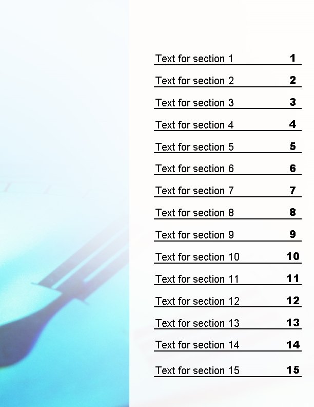 Text for section 1 1 Text for section 2 2 Text for section 3