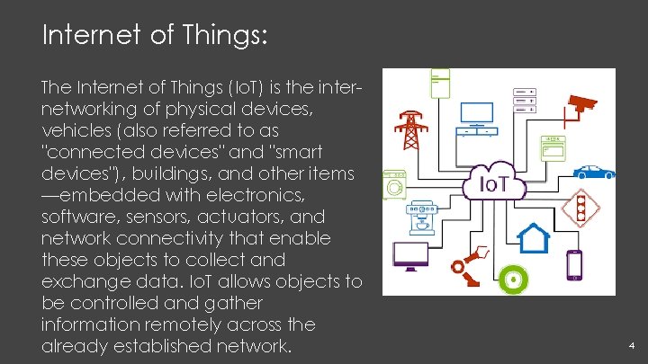 Internet of Things: The Internet of Things (Io. T) is the internetworking of physical