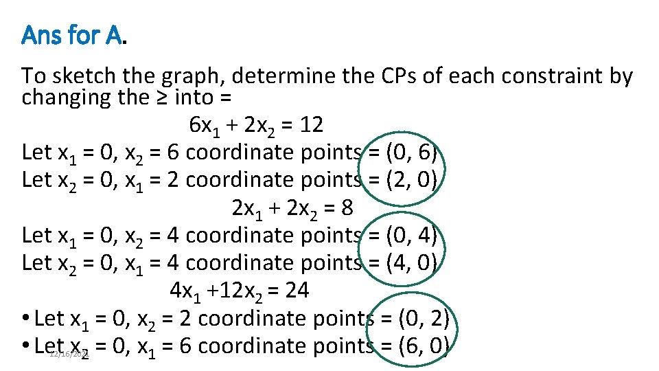 Ans for A. To sketch the graph, determine the CPs of each constraint by