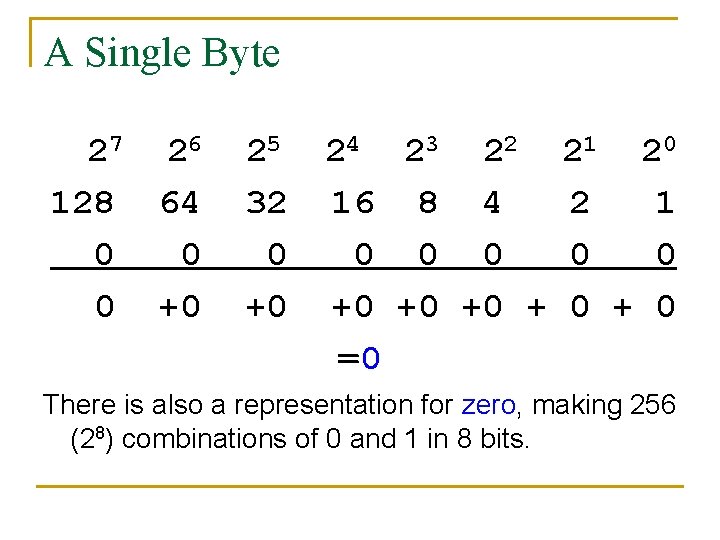 A Single Byte 27 2 6 128 64 0 0 0 +0 25 32