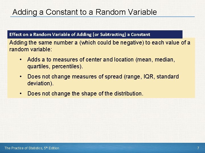 Adding a Constant to a Random Variable Effect on a Random Variable of Adding