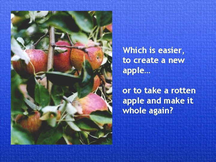 Which is easier, to create a new apple… or to take a rotten apple