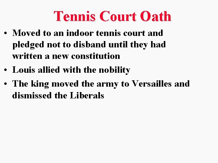 Tennis Court Oath • Moved to an indoor tennis court and pledged not to