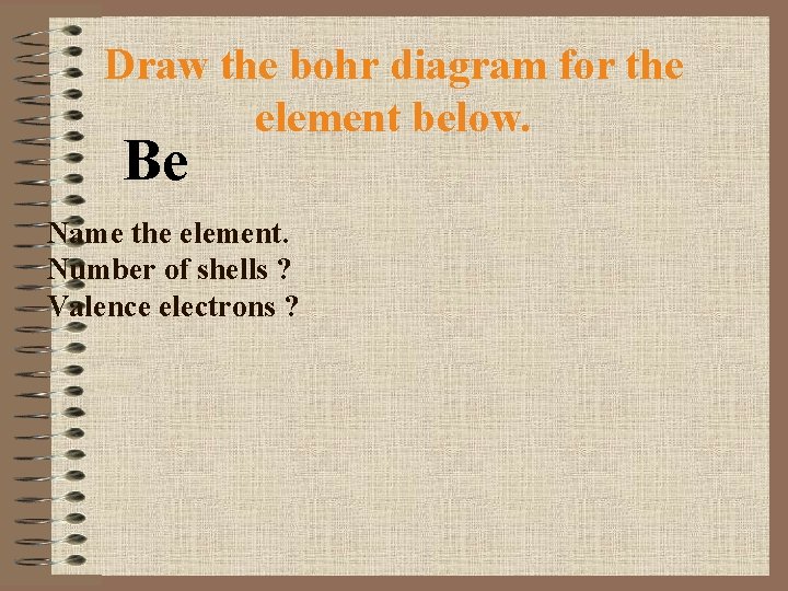 Draw the bohr diagram for the element below. Be Name the element. Number of