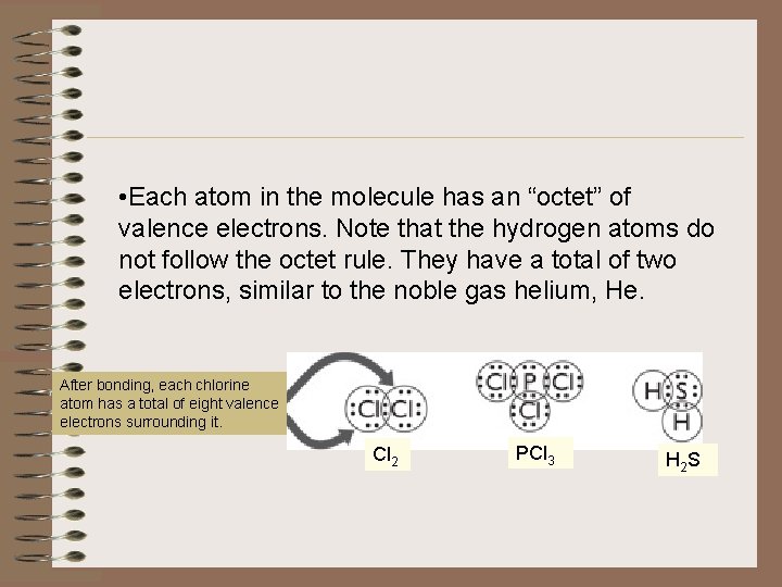  • Each atom in the molecule has an “octet” of valence electrons. Note