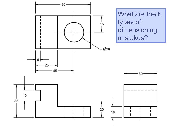 What are the 6 types of dimensioning mistakes? 