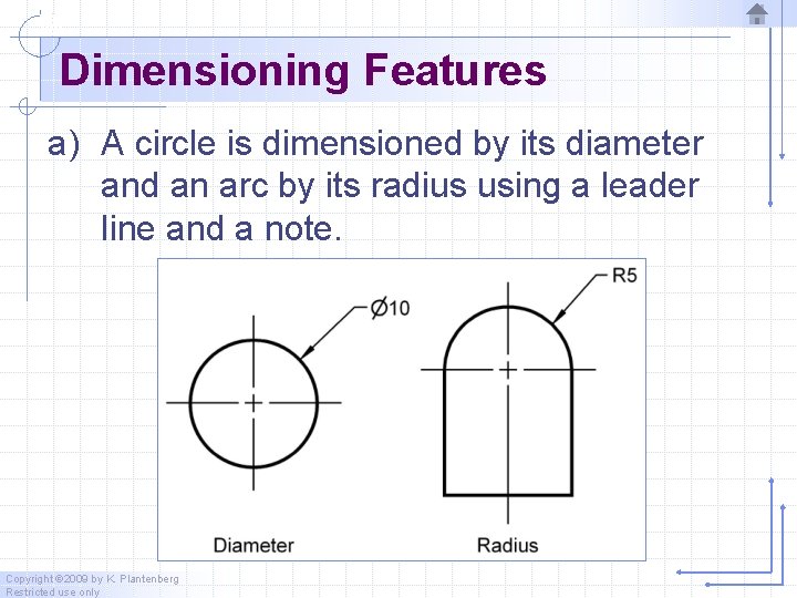 Dimensioning Features a) A circle is dimensioned by its diameter and an arc by
