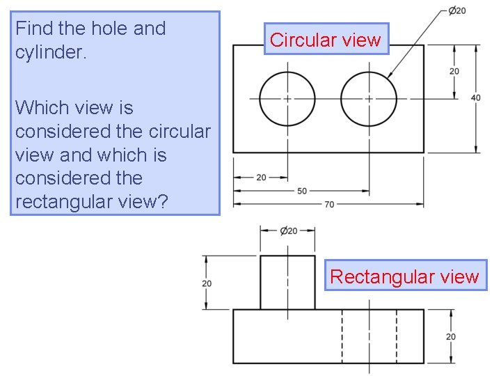 Find the hole and cylinder. Circular view Which view is considered the circular view