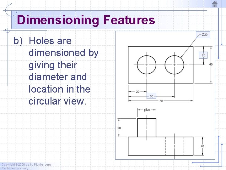 Dimensioning Features b) Holes are dimensioned by giving their diameter and location in the
