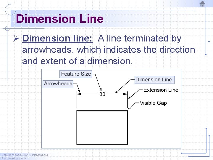 Dimension Line Ø Dimension line: A line terminated by arrowheads, which indicates the direction