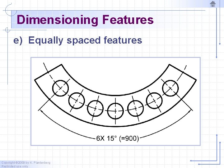 Dimensioning Features e) Equally spaced features Copyright © 2009 by K. Plantenberg Restricted use