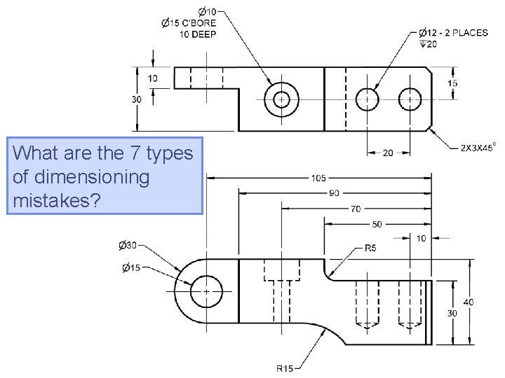 What are the 7 types of dimensioning mistakes? 