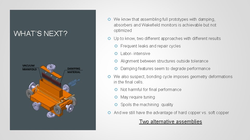  We know that assembling full prototypes with damping, WHAT’S NEXT? absorbers and Wakefield